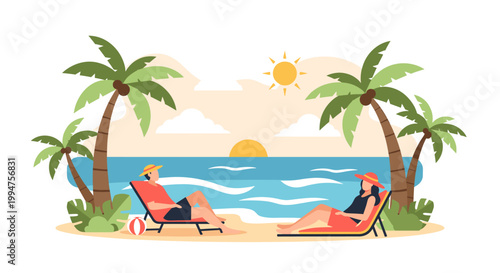 A vibrant, simplified illustration evokes a sense of relaxation and escape. Perfect for travel marketing, website design, or conveying a tropical vibe