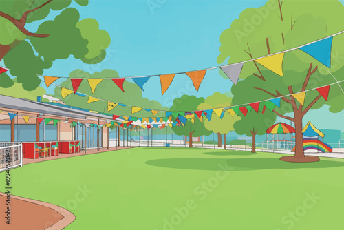 School Campus with Festive Decorations