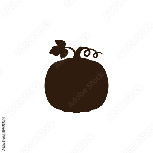 Brown pumpkin silhouette with leaf and stem