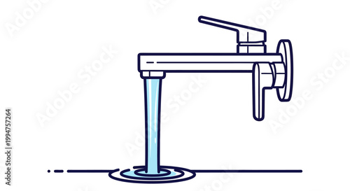 Modern faucet illustration with running water stream