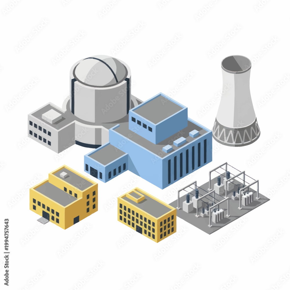 Fototapeta premium Nuclear Power Plant Isometric Illustration.