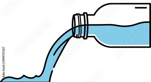 Minimalist vector illustration of water pouring from a bottle