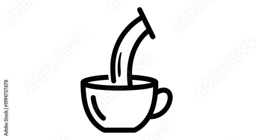 Minimalist black line icon of coffee or tea pouring into a cup