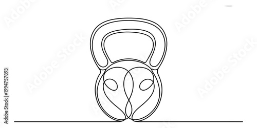 Continuous single line drawing of a kettlebell weight