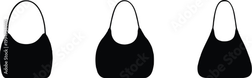 Woman handbag silhouette set featuring three different hobo bag shapes isolated on white background for fashion accessory design.