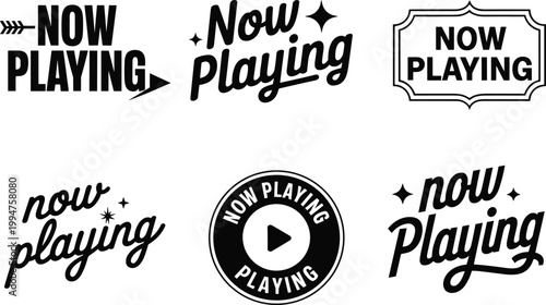 A collection of various now playing graphic designs featuring different fonts styles and arrangements high quality professional detailed modern elegant stylish clean crisp