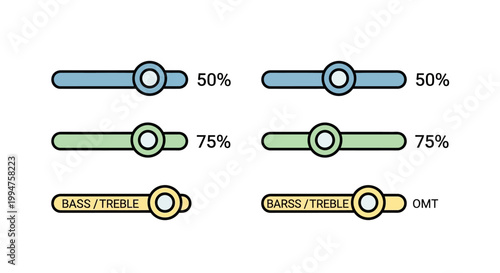 Set of minimalistic audio control sliders for bass and treble adjustment.