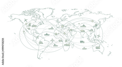 Global network of renewable energy sources and sustainable power generation.
