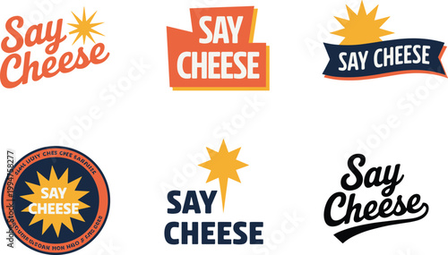 A vibrant collection of say cheese logos featuring bold typography radiant sunbursts and varied color schemes high quality professional detailed modern elegant stylish