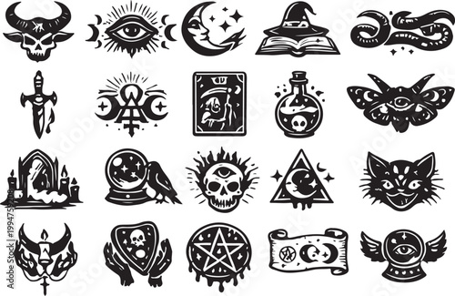 Unique Occult Symbol Icons – Black & White Vector Set