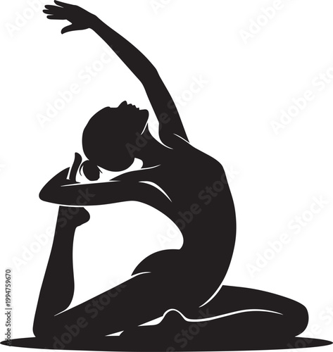 Person Doing Yoga Stretch Silhouette with pose icon set for balance and body