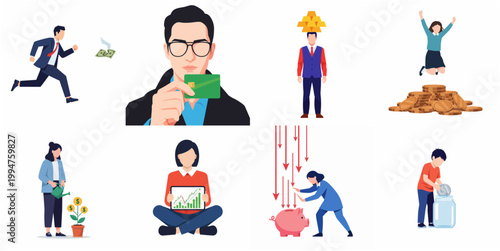 Flat Illustration People Engaged in Financial Activities Money Management and Business Concept Graphic Collection