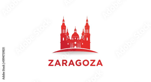 Zaragoza Cityscape Logo - Red Silhouette of Basilica and City Name.