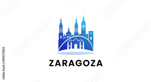 Zaragoza City Skyline Silhouette in Blue Color, Modern Logo Design.