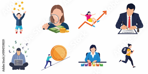 Modern Flat Illustration Set of Business Finance and Money Management Concepts with Diverse People