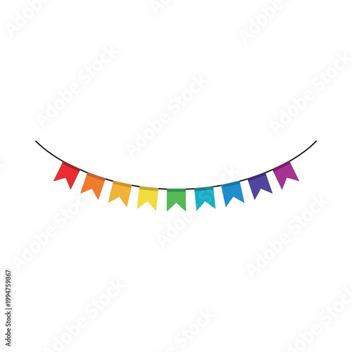 Colorful triangular flags hanging on a string