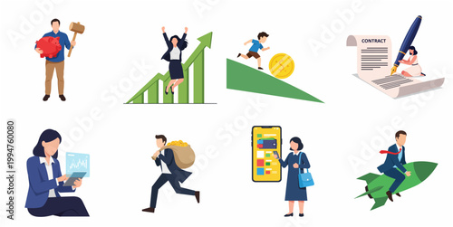 Modern Flat Illustration Business Finance Technology Growth and Struggle Concept Collection