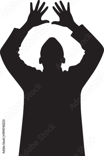 Person Raising Hands in Takbir Silhouette for Celebration with black and white icon set