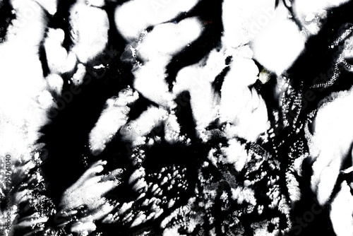 Abstract grunge black ink paint distressed texture rips tears and rust transparent crumpled industrial overlay background