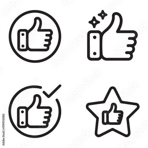 Minimalist Thumbs-Up Line Icon Set for Positive Feedback and Quality UI Design