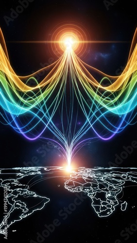 Colorful glowing fractal energy waves forming an abstract digital design in space