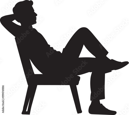 Silhouette of a person slouching lazily on a chair, relaxed pose with hands behind head