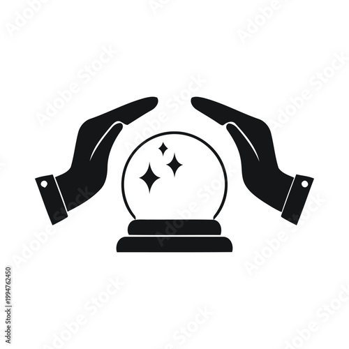 Hands protecting a crystal ball with sparkling elements inside