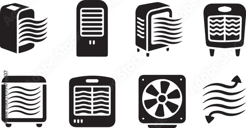 Set of heater and fan icons for home climate control