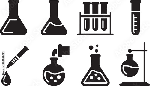 Set of laboratory glassware icons for science and chemistry research