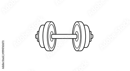 A simple black and white line drawing depicts a standard barbell weight commonly used for strength training