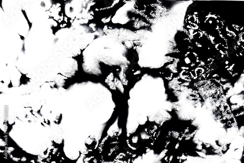 Abstract grunge black ink paint distressed texture rips tears and rust transparent crumpled industrial overlay background