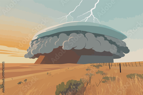 UFO or Nuclear Detonation Over Barren Landscape