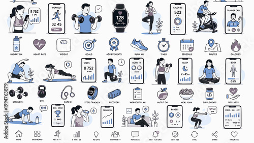Fitness App Pack. Workout Tracking Editorial Illustration Set