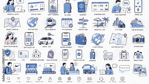 Travel Booking Pack. Vacation App and Reservation Illustration Set