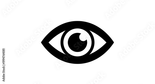 A minimalist black eye icon vector illustration featuring a stylized iris and eyeball design for web vision and optical sight sign elements