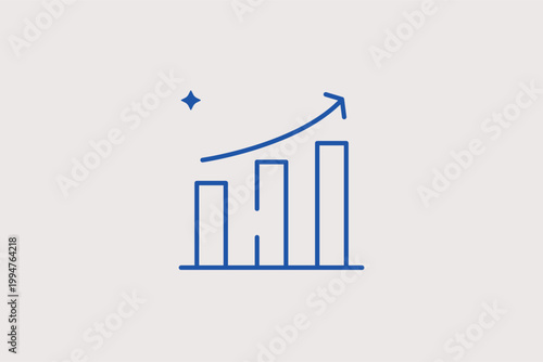 Bar chart with arrow line icon for upward trends and sales growth. Optimistic vector illustration for annual reports and stock market monitoring.