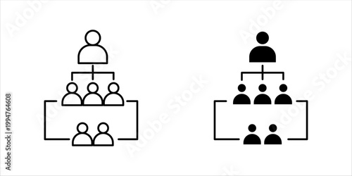 Outline icon set. representing hierarchical organizational structure with team members and leadership levels for business management concept.
