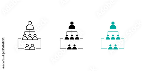 Outline icon set. representing hierarchical organizational structure with team members and leadership levels for business management concept.