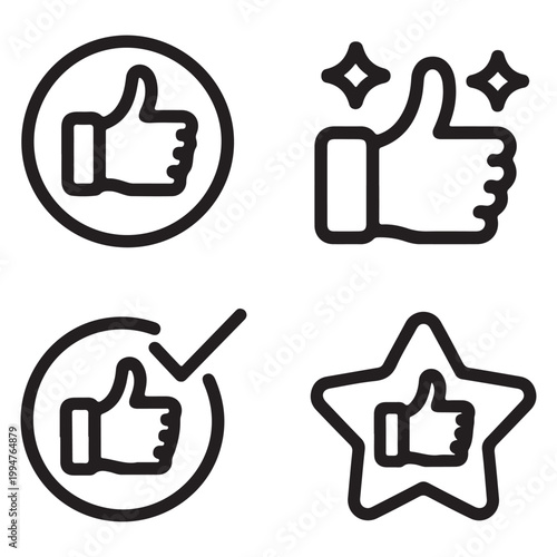 Minimalist Thumbs-Up Line Icon Set for Positive Feedback and Quality UI Design
