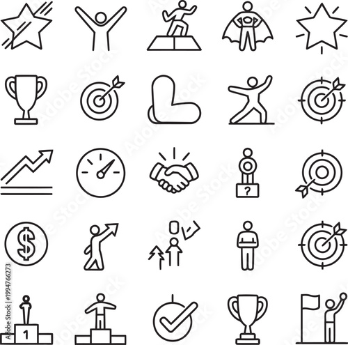 Success icons collection, line art style