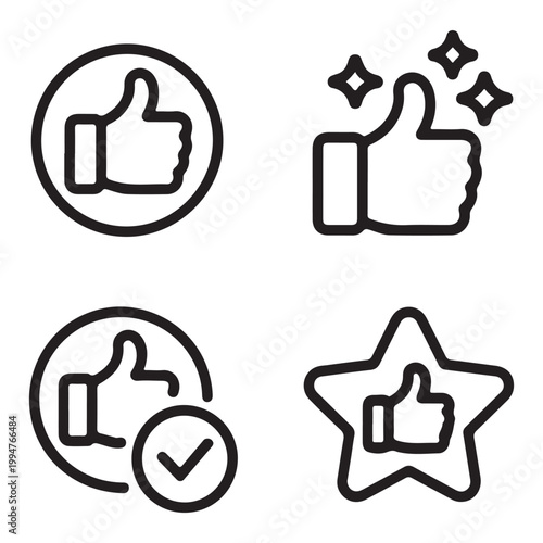 Minimalist Thumbs-Up Line Icon Set for Positive Feedback and Quality UI Design