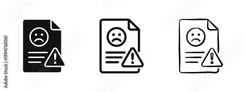 Error Report Document Icon with Sad Face and Warning Sign