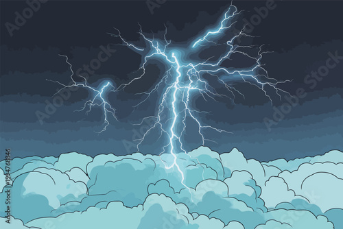 Lightning Striking Over Cloudy Sky Illustration