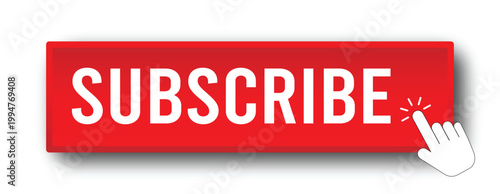 Red Subscribe Button with Cursor Click Icon and Shadow for YouTube Call to Action in Modern UI Design