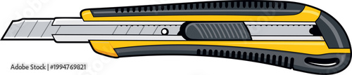 Detailed illustration. A utility knife with a retractable blade. A tool for cutting paper, cardboard, and film.