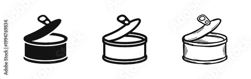 Open tin can icon set, canned food symbol, aluminum can vector illustration