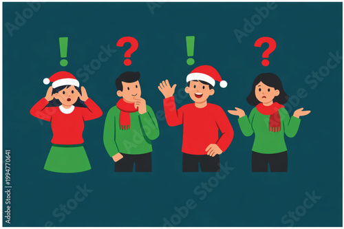 Festive Emotions: Minimal Christmas Characters in Red and Green