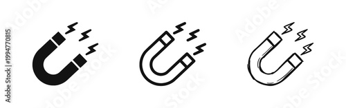 Horseshoe magnet icon set, physics attraction symbol, magnetic force vector illustration