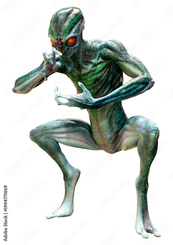 Fototapeta premium 3D Rendering Green Alien on White