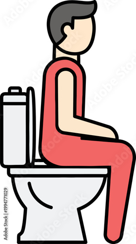 Man Sitting on Toilet Bowl Vector Icon Illustration